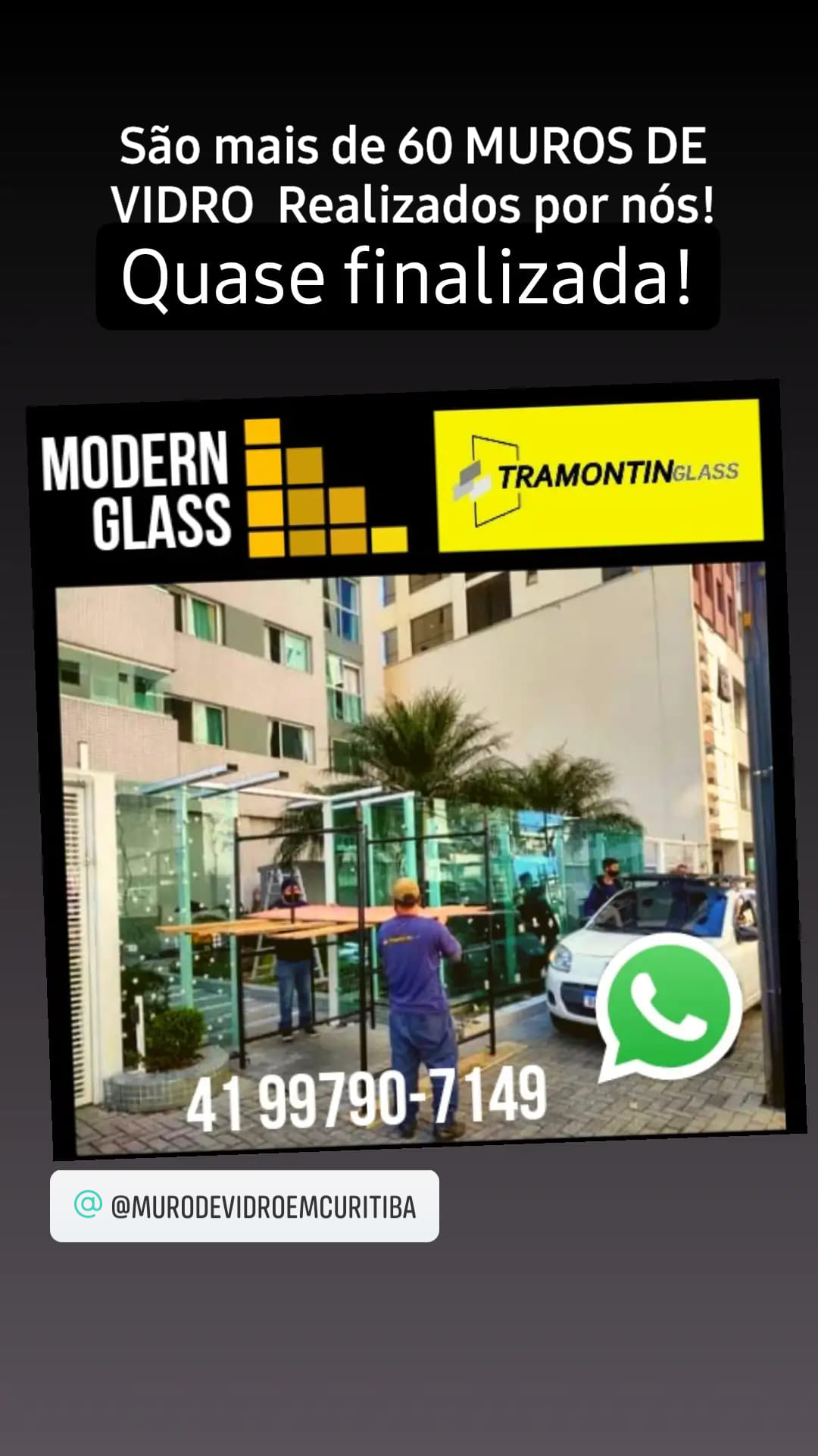 MURO DE VIDRO EM CURITIBA / COBERTURA DE VIDRO MURO DE VIDRO /COBERTURA EM VIDRO Fazemos a parte de serralheria tb! Pagamento facilitado! ORÇAMENTO SEM COMPROMISSO! Chamadas : 4199790-7149 Para add o watts só clicar no link abaixo https://wa.me/554197907149 4199790-7149 Whatsapp E o 4199735-8184 apenas para ligações. Então por favor solicito q salvem o outro tb ok. 🤓 #murotemperadocuritiba #murodevidro #muroemvidroemcuritiba #murodevidrotemperado #revitalizacaodefachada #serralheriaemcuritiba #modeloportaodevidro #cercadevidro #cobertura #coberturadevidro #coberturadepolicarbonato #tramontinglassvidros #vidrotemperado #murodeblindex #TramontinGlass #tramontinglassvidros #tramontinvidros